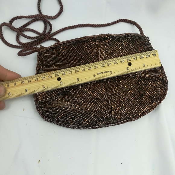 Brown beaded sequin vintage clutch handbag purse - Picture 3 of 8